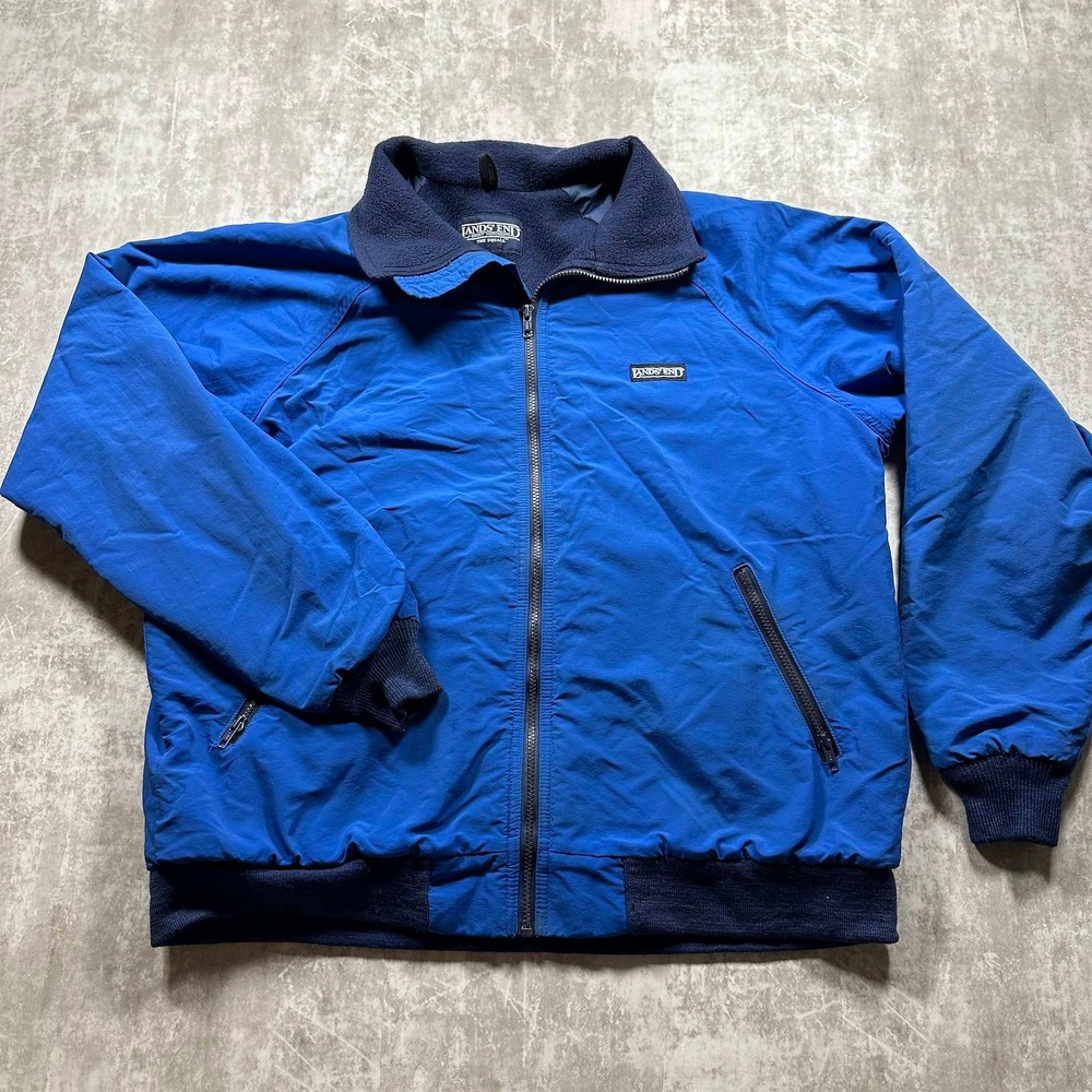 Vintage Lands End The Squall Jacket Mens Large Blue Fleece Lined Full Zip
